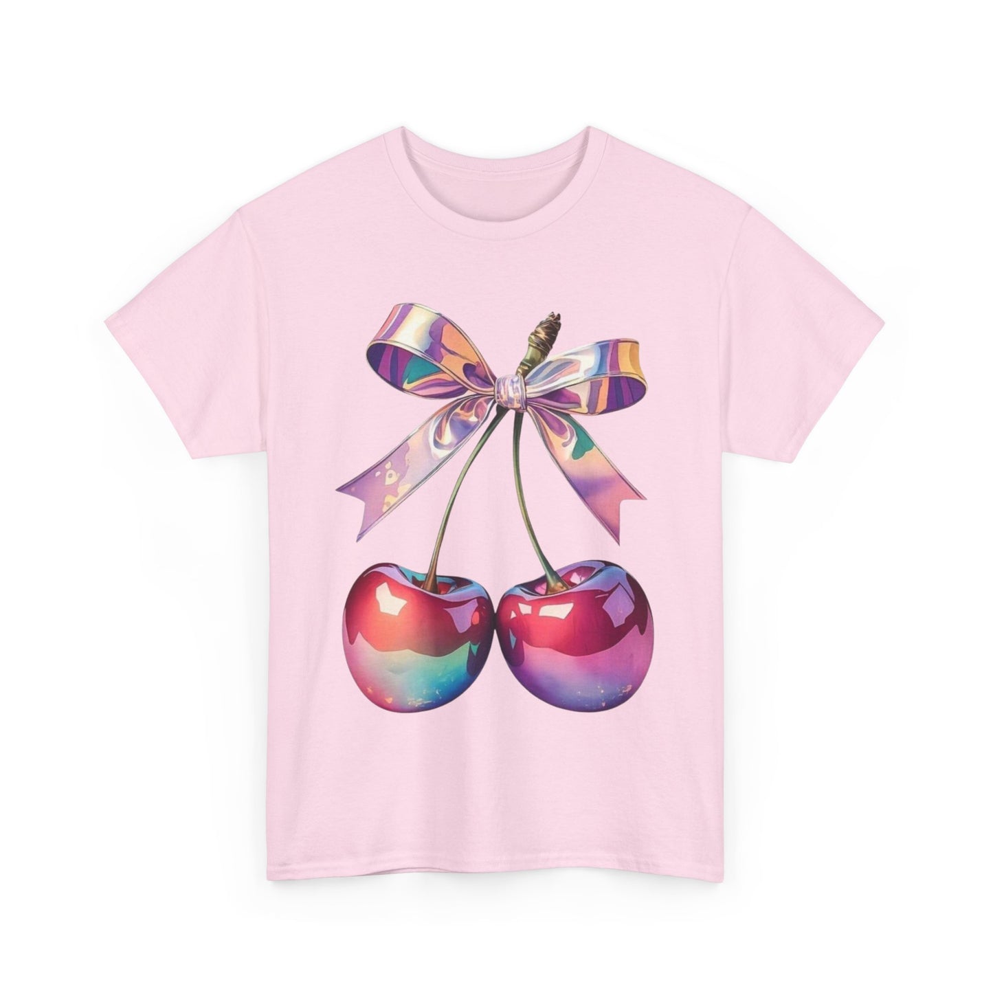 Sweet Cherry Ribbon Tee, Cute Casual Wear, Gift for Fruit Lovers, Summer Vibe Shirt, Festival Outfit, Unisex Graphic T-Shirt
