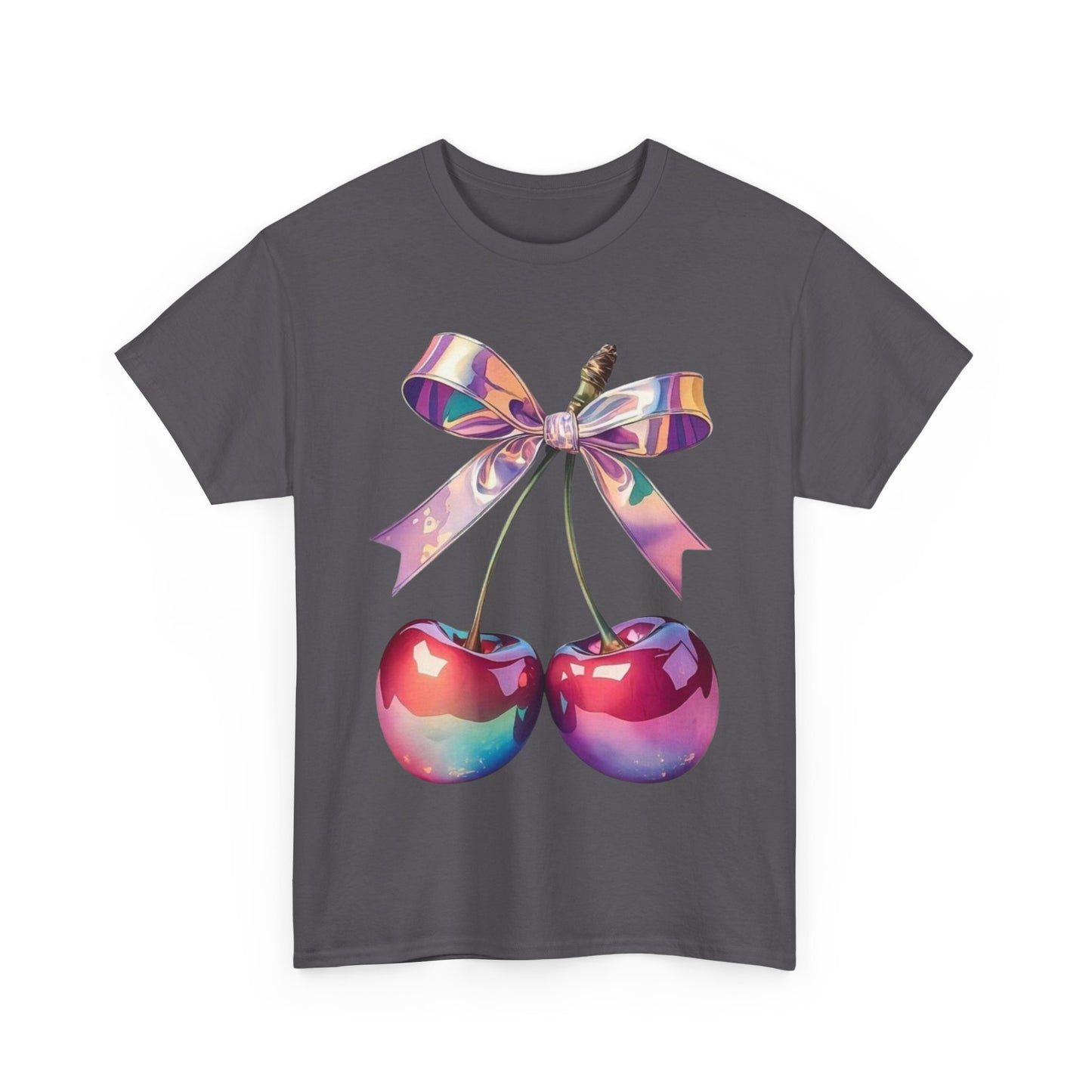 Sweet Cherry Ribbon Tee, Cute Casual Wear, Gift for Fruit Lovers, Summer Vibe Shirt, Festival Outfit, Unisex Graphic T-Shirt