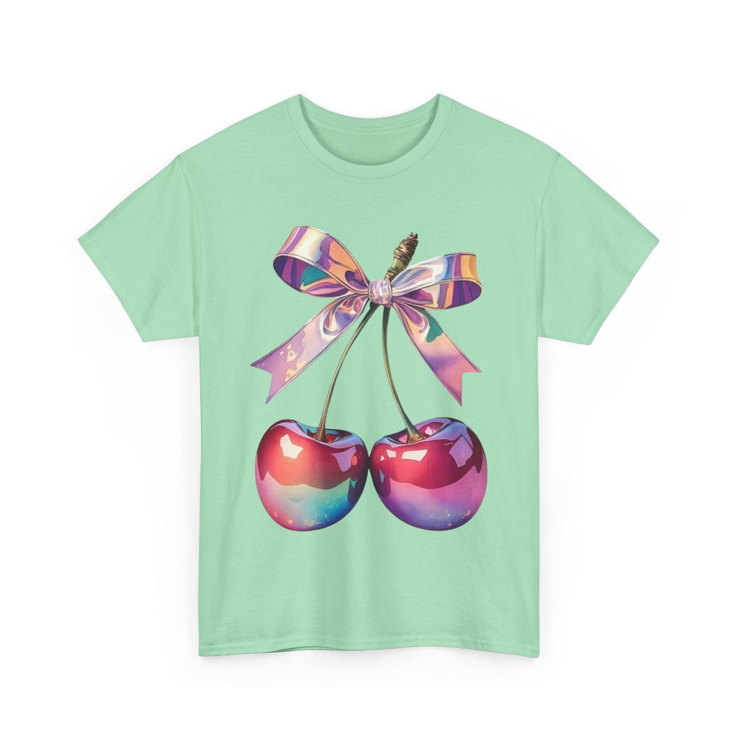 Sweet Cherry Ribbon Tee, Cute Casual Wear, Gift for Fruit Lovers, Summer Vibe Shirt, Festival Outfit, Unisex Graphic T-Shirt