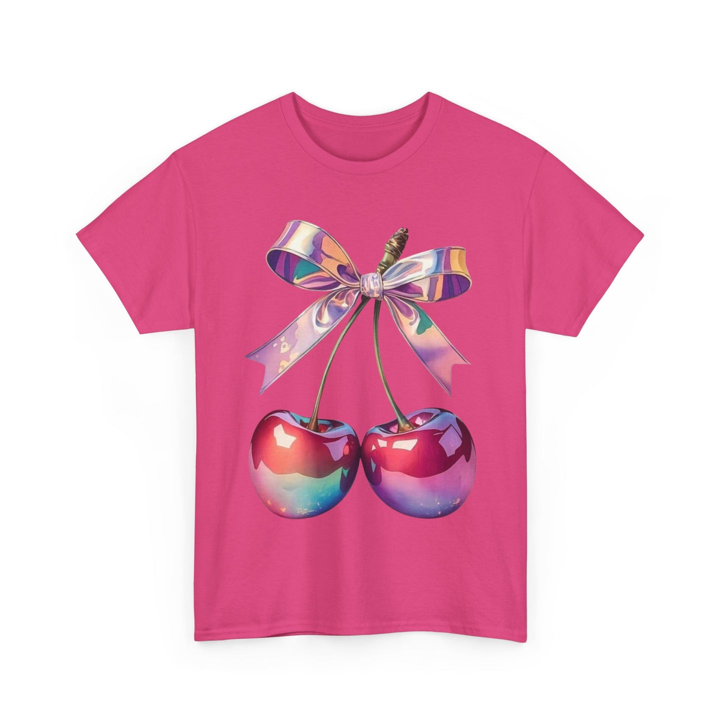 Sweet Cherry Ribbon Tee, Cute Casual Wear, Gift for Fruit Lovers, Summer Vibe Shirt, Festival Outfit, Unisex Graphic T-Shirt