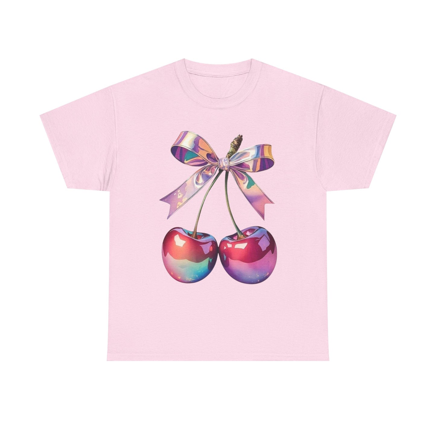 Sweet Cherry Ribbon Tee, Cute Casual Wear, Gift for Fruit Lovers, Summer Vibe Shirt, Festival Outfit, Unisex Graphic T-Shirt
