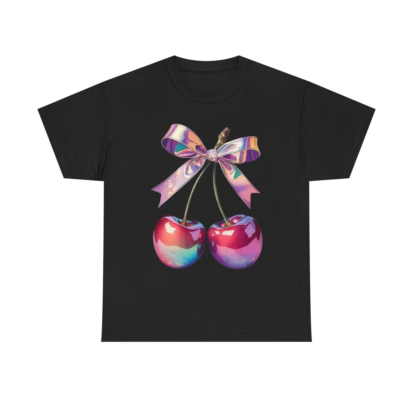 Sweet Cherry Ribbon Tee, Cute Casual Wear, Gift for Fruit Lovers, Summer Vibe Shirt, Festival Outfit, Unisex Graphic T-Shirt