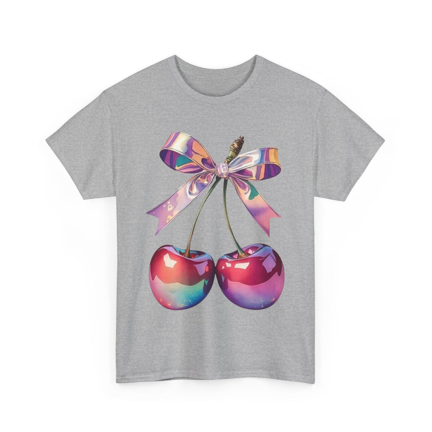 Sweet Cherry Ribbon Tee, Cute Casual Wear, Gift for Fruit Lovers, Summer Vibe Shirt, Festival Outfit, Unisex Graphic T-Shirt