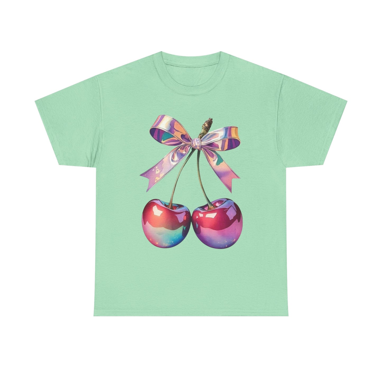 Sweet Cherry Ribbon Tee, Cute Casual Wear, Gift for Fruit Lovers, Summer Vibe Shirt, Festival Outfit, Unisex Graphic T-Shirt