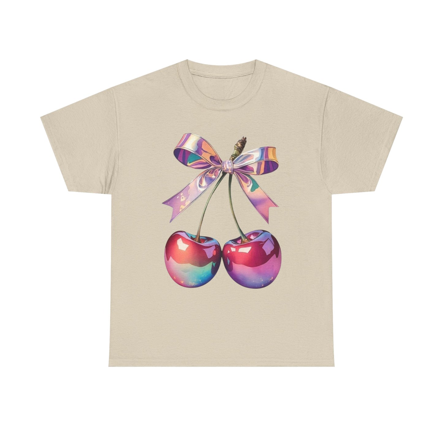 Sweet Cherry Ribbon Tee, Cute Casual Wear, Gift for Fruit Lovers, Summer Vibe Shirt, Festival Outfit, Unisex Graphic T-Shirt