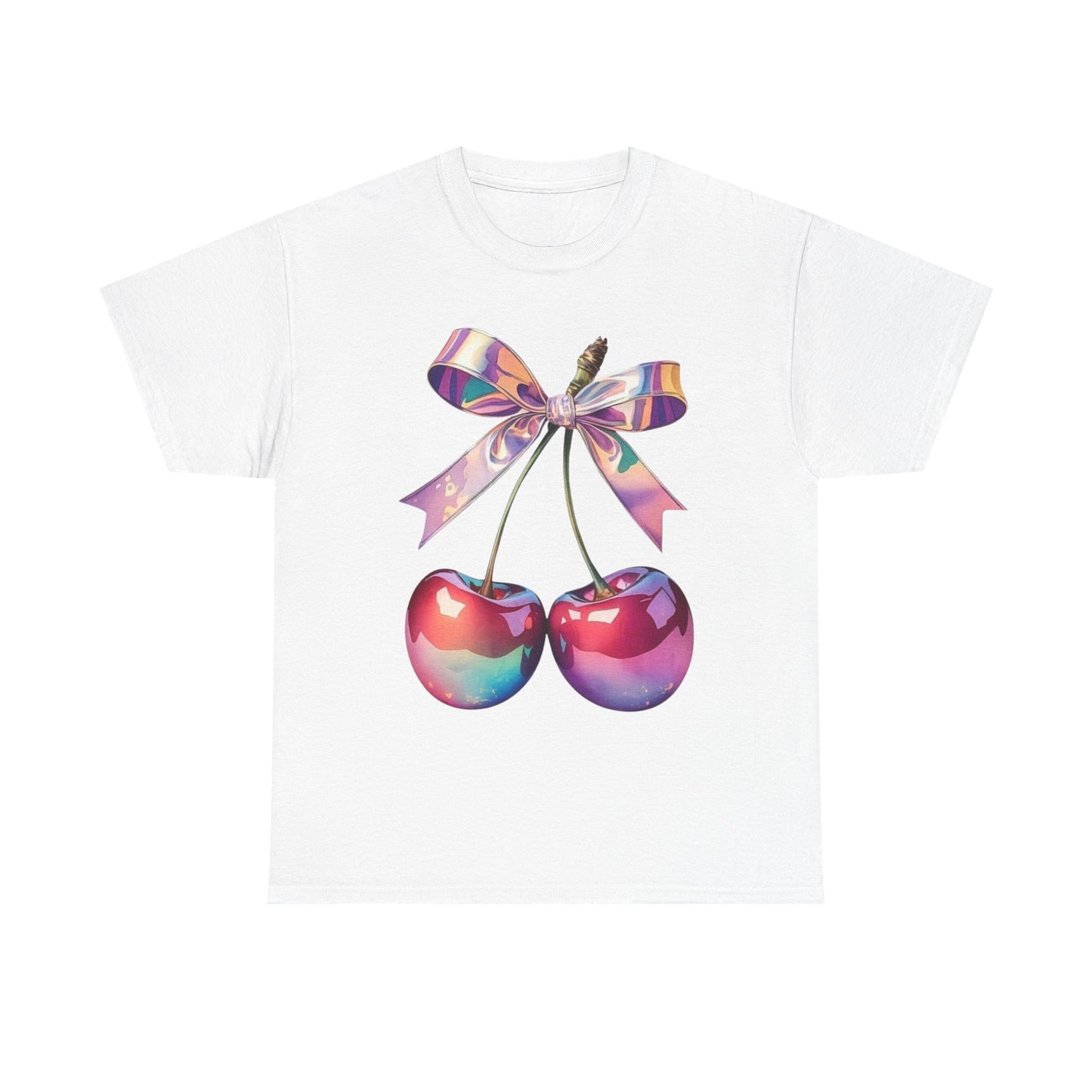 Sweet Cherry Ribbon Tee, Cute Casual Wear, Gift for Fruit Lovers, Summer Vibe Shirt, Festival Outfit, Unisex Graphic T-Shirt