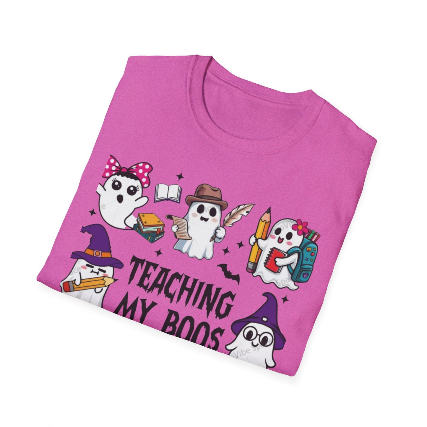 Halloween Teacher T-Shirt, Teaching My Boos, Unisex Softstyle Tee, Cute Ghost Design, Fall Celebration Apparel