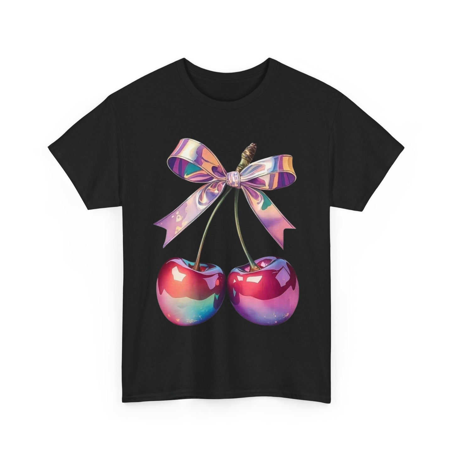Sweet Cherry Ribbon Tee, Cute Casual Wear, Gift for Fruit Lovers, Summer Vibe Shirt, Festival Outfit, Unisex Graphic T-Shirt