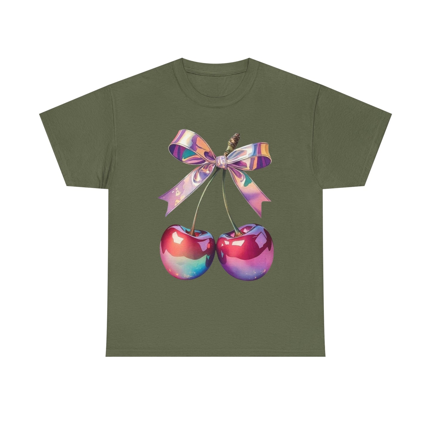 Sweet Cherry Ribbon Tee, Cute Casual Wear, Gift for Fruit Lovers, Summer Vibe Shirt, Festival Outfit, Unisex Graphic T-Shirt