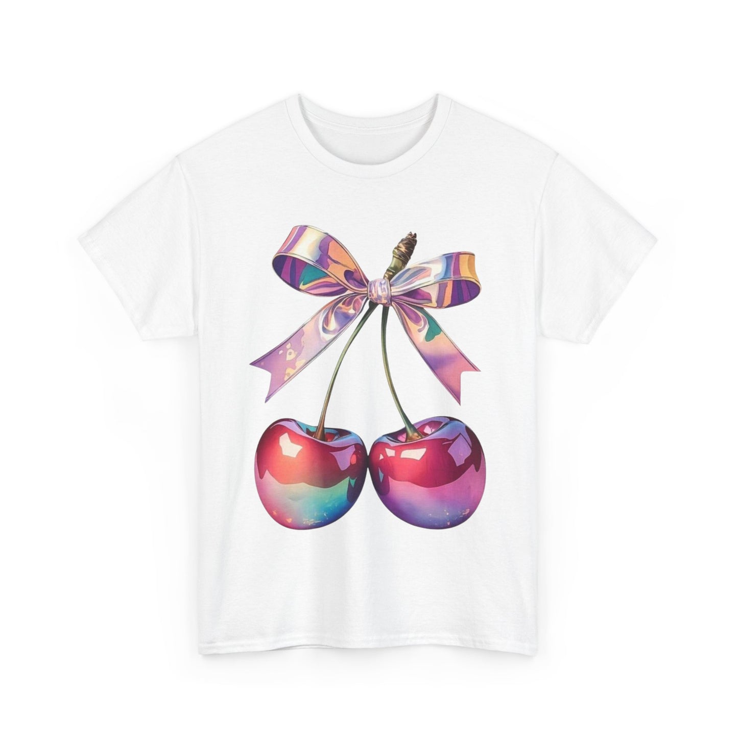 Sweet Cherry Ribbon Tee, Cute Casual Wear, Gift for Fruit Lovers, Summer Vibe Shirt, Festival Outfit, Unisex Graphic T-Shirt