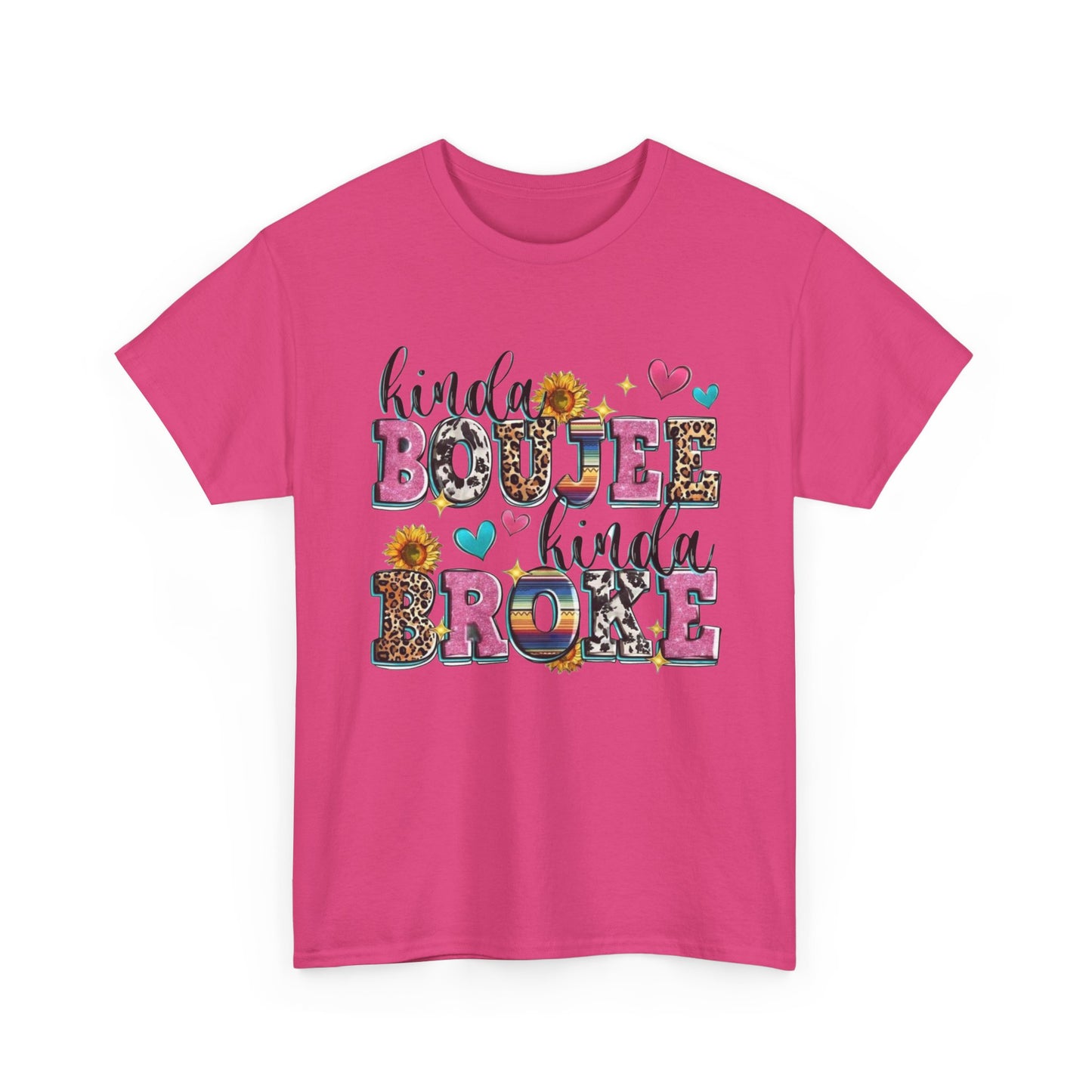 'Kinda Boujee Kinda Broke' Unisex Heavy Cotton Tee, Casual Fashion, Fun Gift for Friends, Birthday, Everyday Wear, Graphic Tee