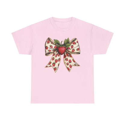 Strawberry Bow Graphic Tee - Cute Summer Shirt, Gift for Her, Berry Lover Apparel, Spring Fashion, Casual Outfit