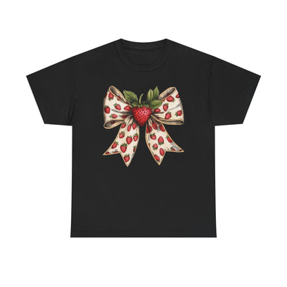Strawberry Bow Graphic Tee - Cute Summer Shirt, Gift for Her, Berry Lover Apparel, Spring Fashion, Casual Outfit