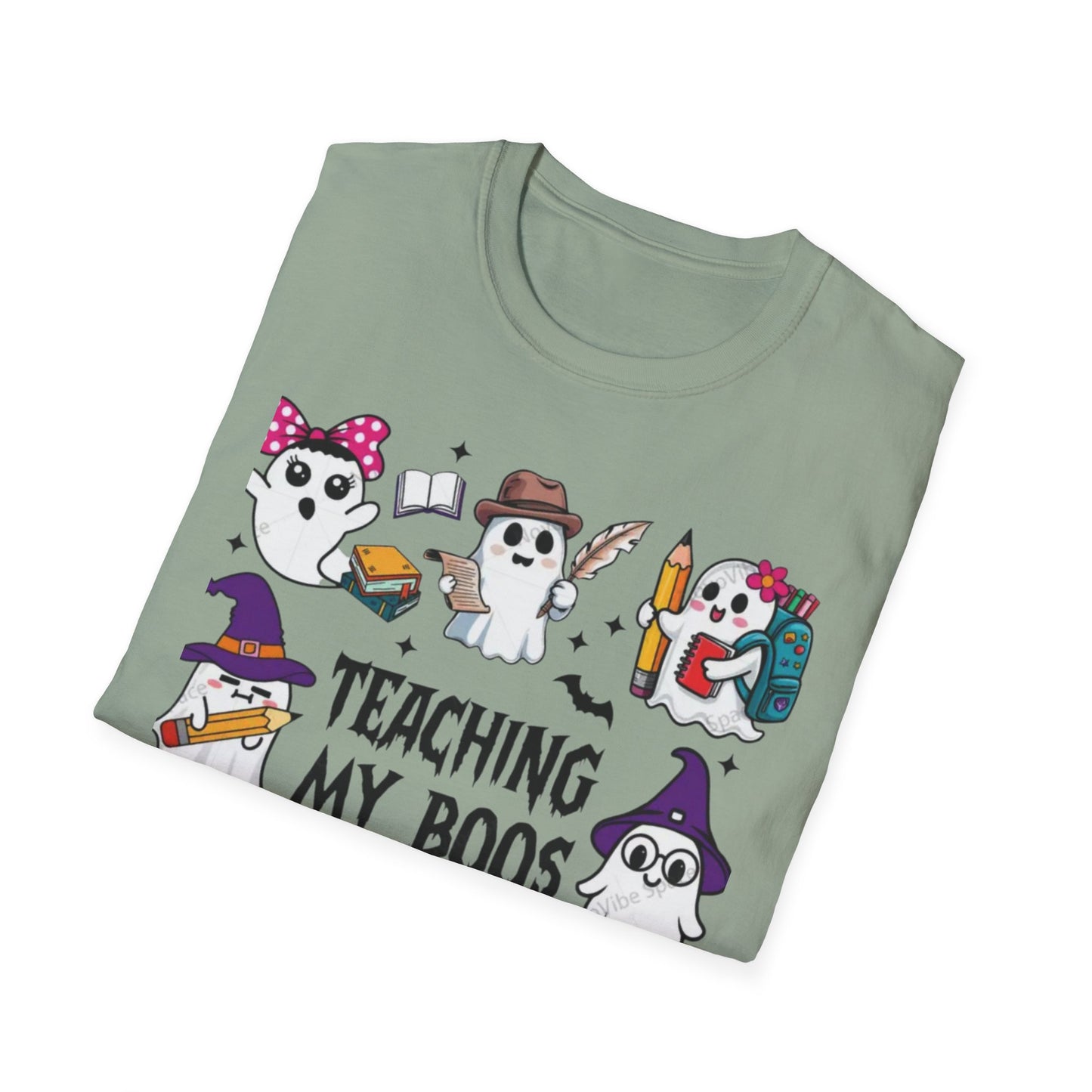 Halloween Teacher T-Shirt, Teaching My Boos, Unisex Softstyle Tee, Cute Ghost Design, Fall Celebration Apparel
