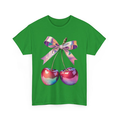 Sweet Cherry Ribbon Tee, Cute Casual Wear, Gift for Fruit Lovers, Summer Vibe Shirt, Festival Outfit, Unisex Graphic T-Shirt