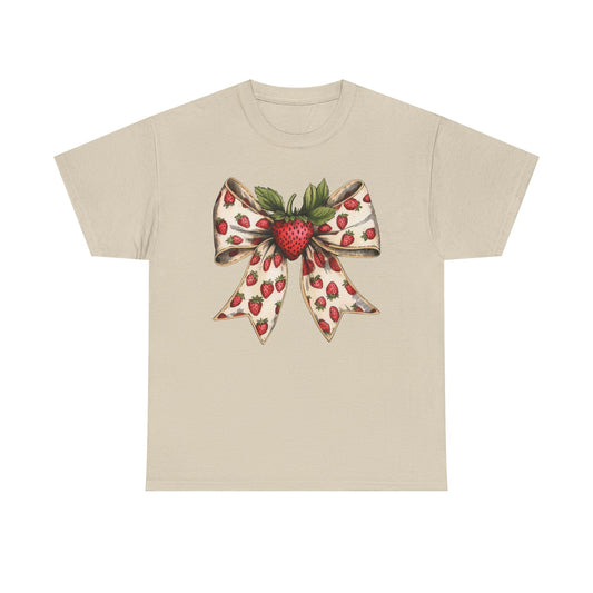Strawberry Bow Graphic Tee - Cute Summer Shirt, Gift for Her, Berry Lover Apparel, Spring Fashion, Casual Outfit
