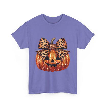 Leopard Bow Pumpkin Tee, Cute Halloween Shirt, Fall Fashion, Unisex Graphic Tee, Autumn Apparel, Pumpkin Lover Gift