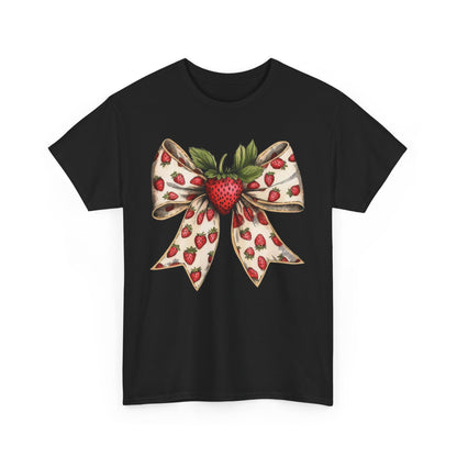 Strawberry Bow Graphic Tee - Cute Summer Shirt, Gift for Her, Berry Lover Apparel, Spring Fashion, Casual Outfit