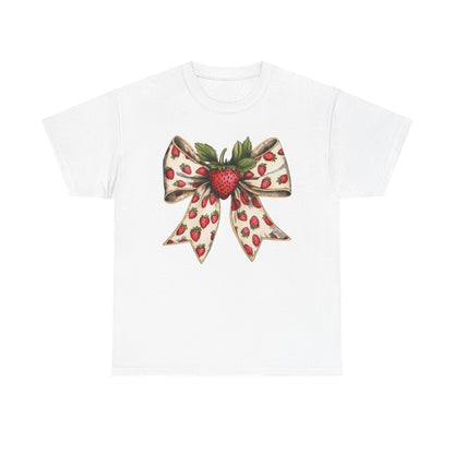 Strawberry Bow Graphic Tee - Cute Summer Shirt, Gift for Her, Berry Lover Apparel, Spring Fashion, Casual Outfit