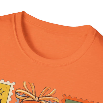 Halloween Themed Unisex Softstyle T-Shirt - Spooky Stamp Design, Fall Fashion, Trick or Treat, Halloween Party, Gift for Ghost Lovers