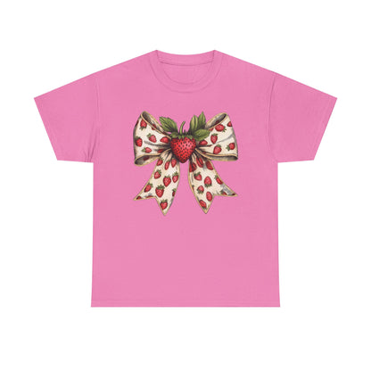 Strawberry Bow Graphic Tee - Cute Summer Shirt, Gift for Her, Berry Lover Apparel, Spring Fashion, Casual Outfit