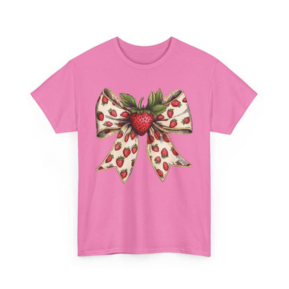 Strawberry Bow Graphic Tee - Cute Summer Shirt, Gift for Her, Berry Lover Apparel, Spring Fashion, Casual Outfit