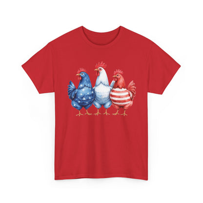 Patriotic Chicken Tee - Cute Farm Animal Shirt, Summer BBQ, Independence Day, Gift for Friends, Unisex Casual Wear
