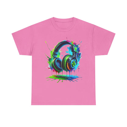 Colorful Headphones Tee, Unisex Music Lover T-Shirt, Perfect Gift for Musicians, Vibrant Graphic Cotton Shirt, Fun Casual Wear
