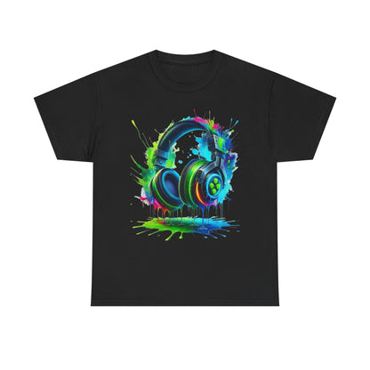 Colorful Headphones Tee, Unisex Music Lover T-Shirt, Perfect Gift for Musicians, Vibrant Graphic Cotton Shirt, Fun Casual Wear