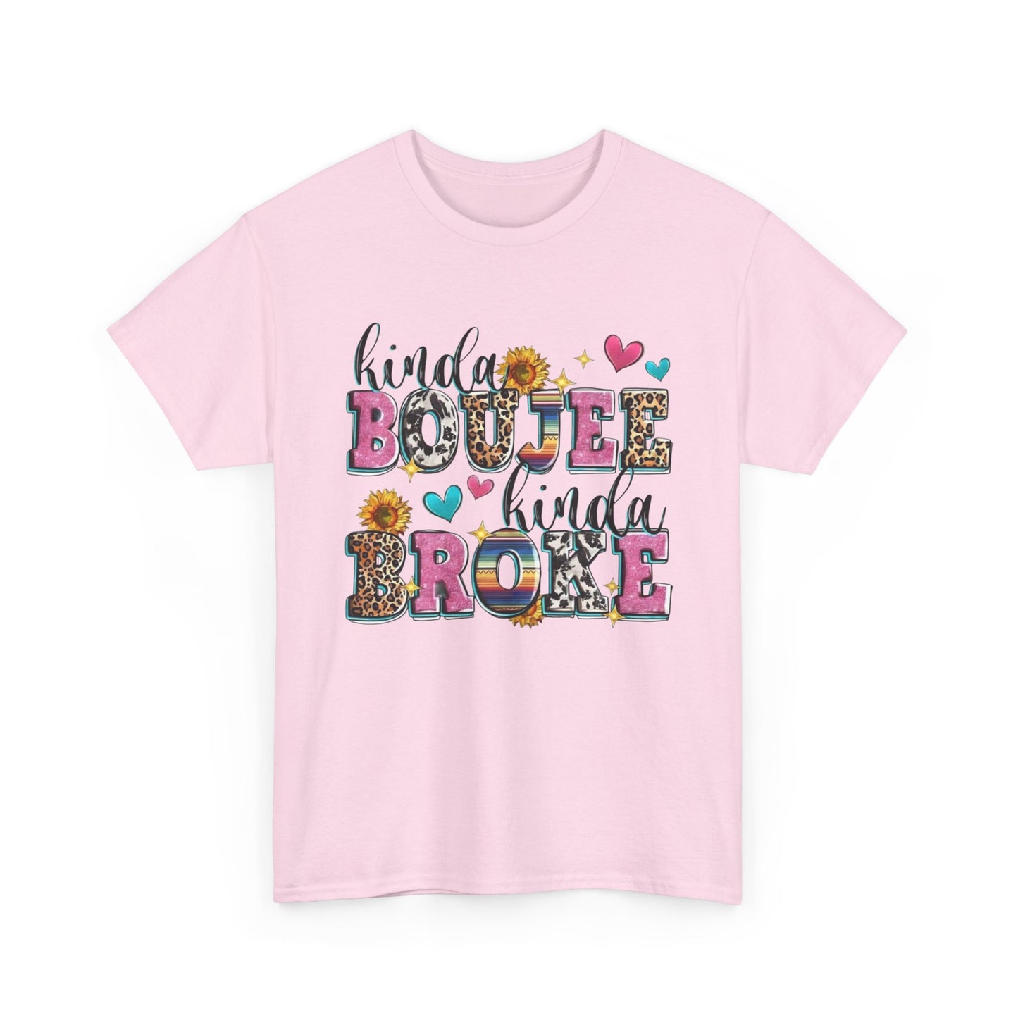 'Kinda Boujee Kinda Broke' Unisex Heavy Cotton Tee, Casual Fashion, Fun Gift for Friends, Birthday, Everyday Wear, Graphic Tee