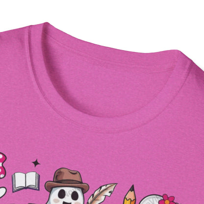 Halloween Teacher T-Shirt, Teaching My Boos, Unisex Softstyle Tee, Cute Ghost Design, Fall Celebration Apparel