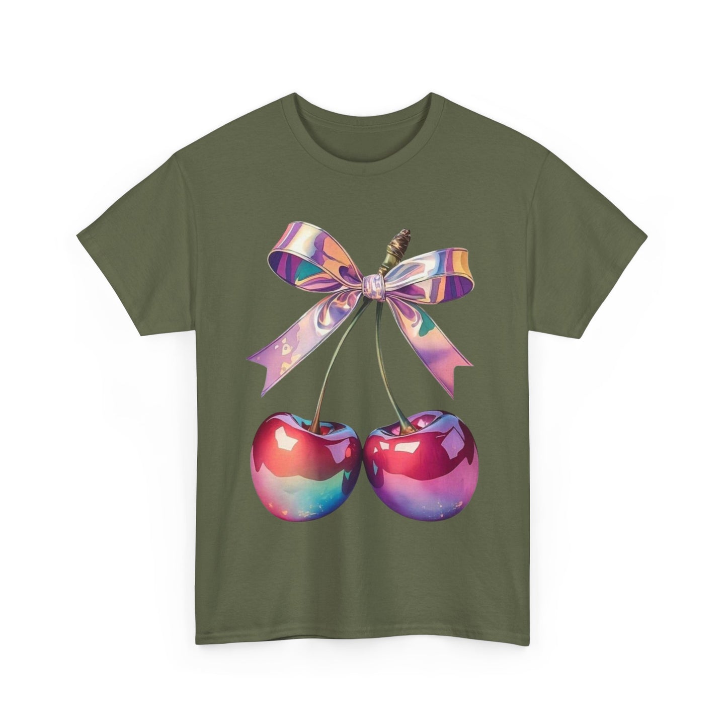 Sweet Cherry Ribbon Tee, Cute Casual Wear, Gift for Fruit Lovers, Summer Vibe Shirt, Festival Outfit, Unisex Graphic T-Shirt