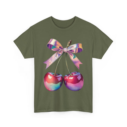 Sweet Cherry Ribbon Tee, Cute Casual Wear, Gift for Fruit Lovers, Summer Vibe Shirt, Festival Outfit, Unisex Graphic T-Shirt