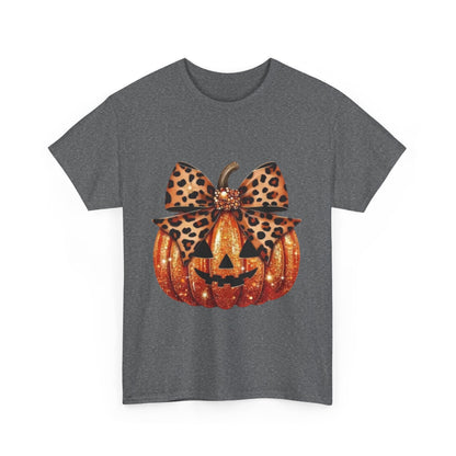 Leopard Bow Pumpkin Tee, Cute Halloween Shirt, Fall Fashion, Unisex Graphic Tee, Autumn Apparel, Pumpkin Lover Gift