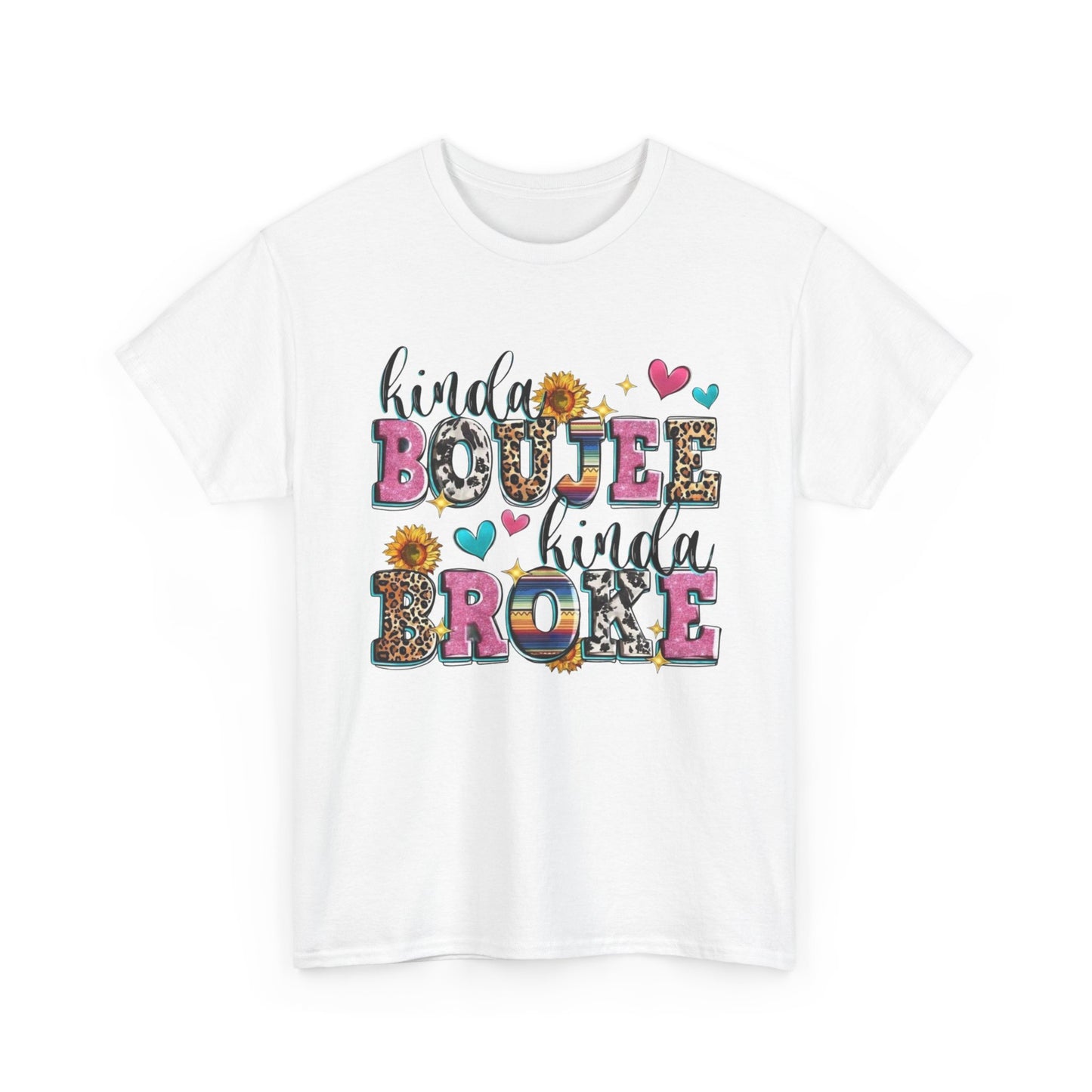 'Kinda Boujee Kinda Broke' Unisex Heavy Cotton Tee, Casual Fashion, Fun Gift for Friends, Birthday, Everyday Wear, Graphic Tee