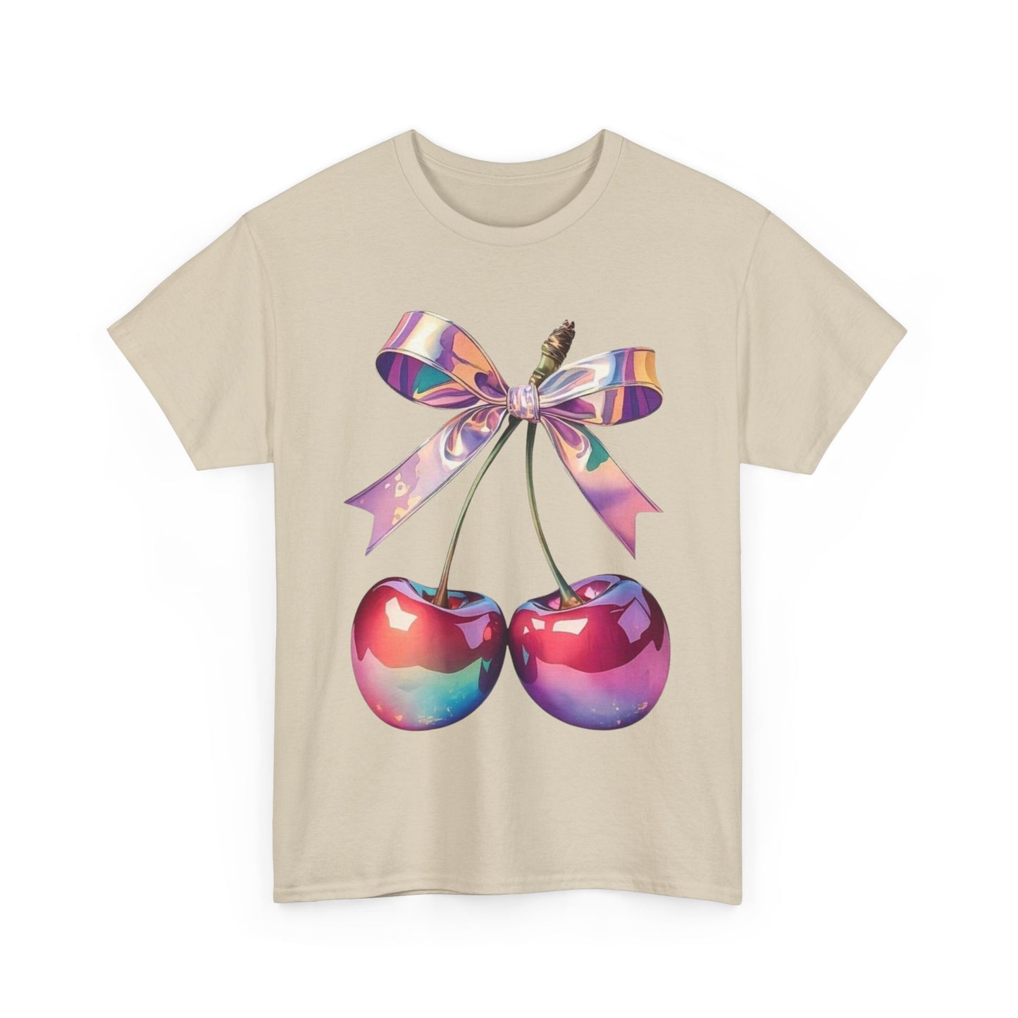 Sweet Cherry Ribbon Tee, Cute Casual Wear, Gift for Fruit Lovers, Summer Vibe Shirt, Festival Outfit, Unisex Graphic T-Shirt