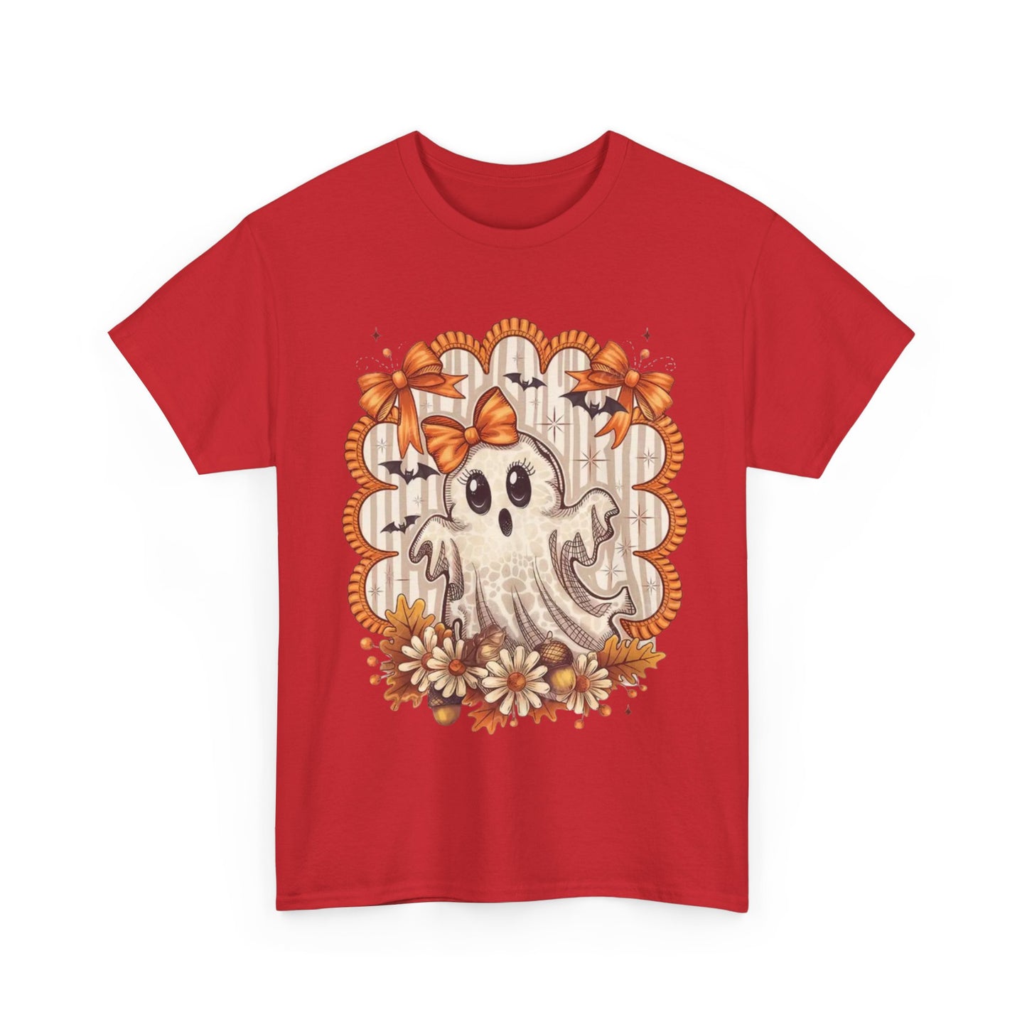 Fall Ghost Unisex Cotton Tee, Halloween Shirt, Autumn Fashion, Cute Ghost Apparel, Gift for Spooky Season