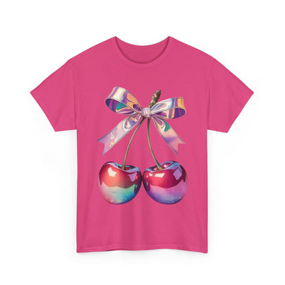 Sweet Cherry Ribbon Tee, Cute Casual Wear, Gift for Fruit Lovers, Summer Vibe Shirt, Festival Outfit, Unisex Graphic T-Shirt