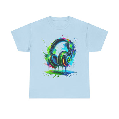 Colorful Headphones Tee, Unisex Music Lover T-Shirt, Perfect Gift for Musicians, Vibrant Graphic Cotton Shirt, Fun Casual Wear