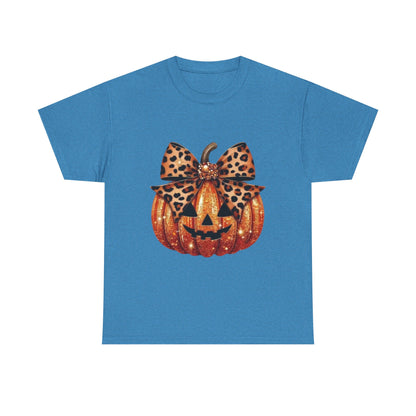 Leopard Bow Pumpkin Tee, Cute Halloween Shirt, Fall Fashion, Unisex Graphic Tee, Autumn Apparel, Pumpkin Lover Gift