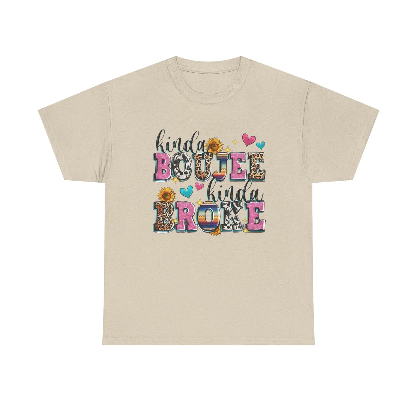 'Kinda Boujee Kinda Broke' Unisex Heavy Cotton Tee, Casual Fashion, Fun Gift for Friends, Birthday, Everyday Wear, Graphic Tee