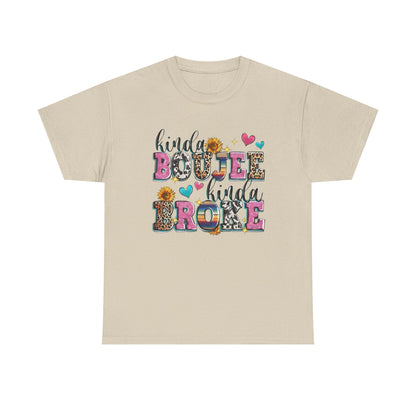 'Kinda Boujee Kinda Broke' Unisex Heavy Cotton Tee, Casual Fashion, Fun Gift for Friends, Birthday, Everyday Wear, Graphic Tee