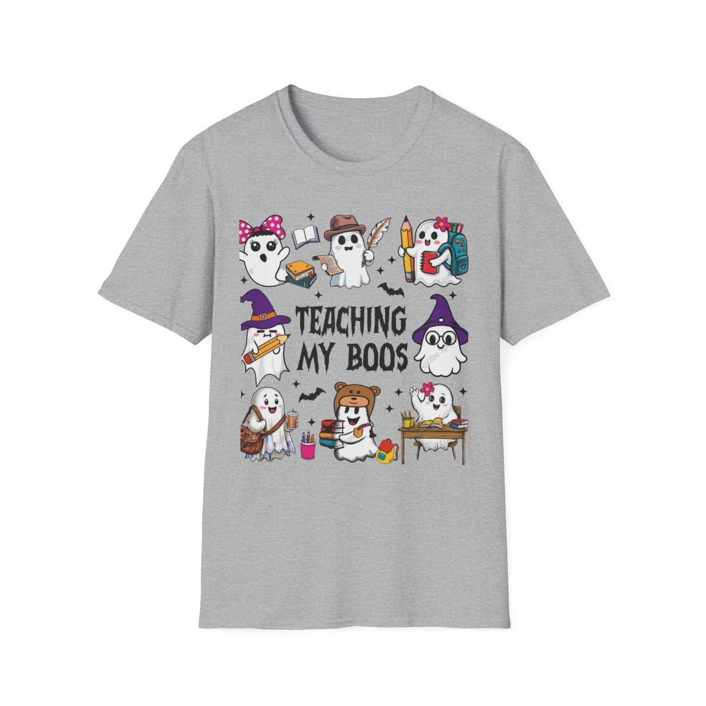 Halloween Teacher T-Shirt, Teaching My Boos, Unisex Softstyle Tee, Cute Ghost Design, Fall Celebration Apparel