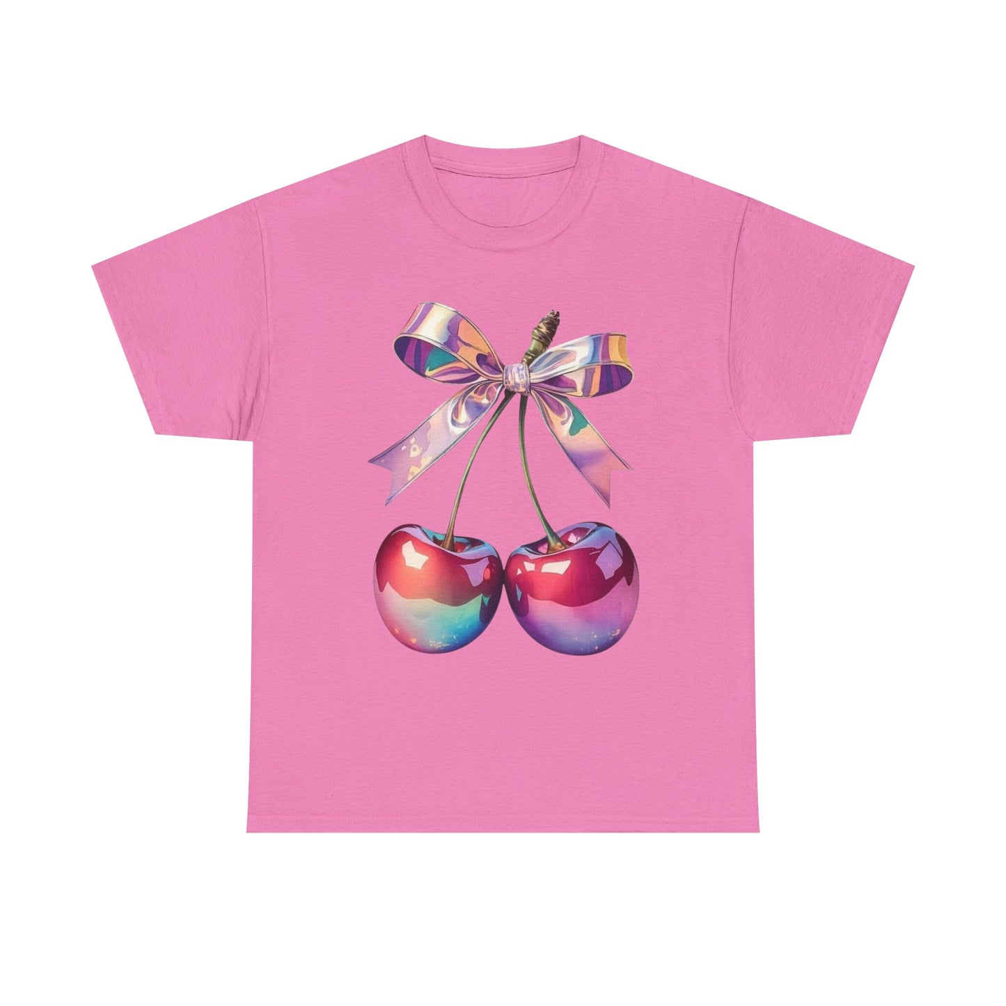 Sweet Cherry Ribbon Tee, Cute Casual Wear, Gift for Fruit Lovers, Summer Vibe Shirt, Festival Outfit, Unisex Graphic T-Shirt