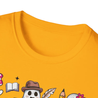Halloween Teacher T-Shirt, Teaching My Boos, Unisex Softstyle Tee, Cute Ghost Design, Fall Celebration Apparel
