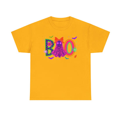 BOO Halloween Unisex Heavy Cotton Tee, Funny Costume Shirt, Ghost Party T-Shirt, Spooky Graphic Tee, Fall Seasonal Apparel