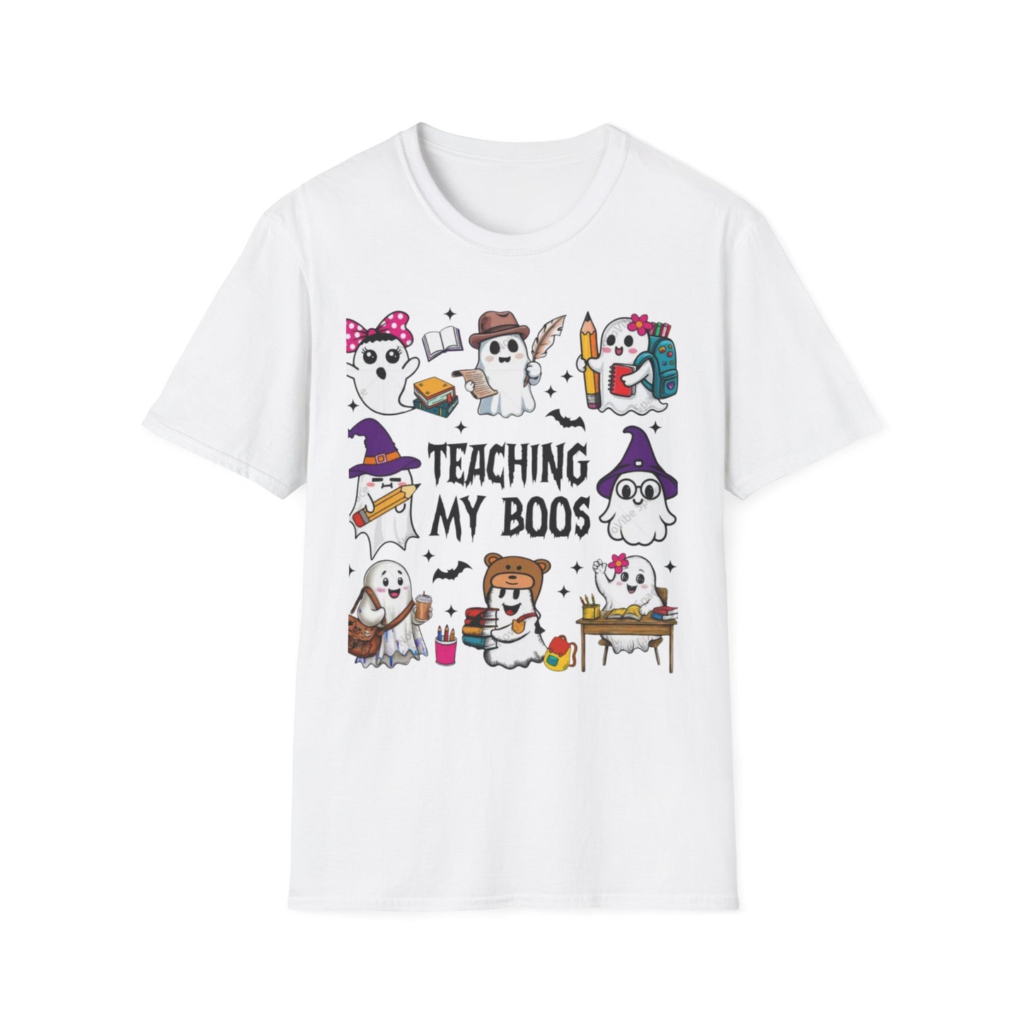 Halloween Teacher T-Shirt, Teaching My Boos, Unisex Softstyle Tee, Cute Ghost Design, Fall Celebration Apparel