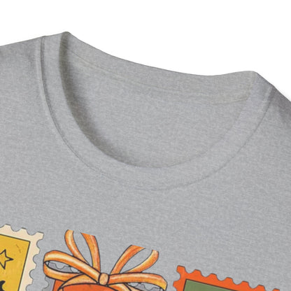 Halloween Themed Unisex Softstyle T-Shirt - Spooky Stamp Design, Fall Fashion, Trick or Treat, Halloween Party, Gift for Ghost Lovers