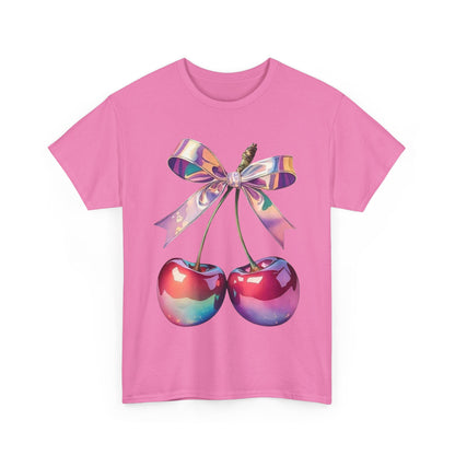 Sweet Cherry Ribbon Tee, Cute Casual Wear, Gift for Fruit Lovers, Summer Vibe Shirt, Festival Outfit, Unisex Graphic T-Shirt