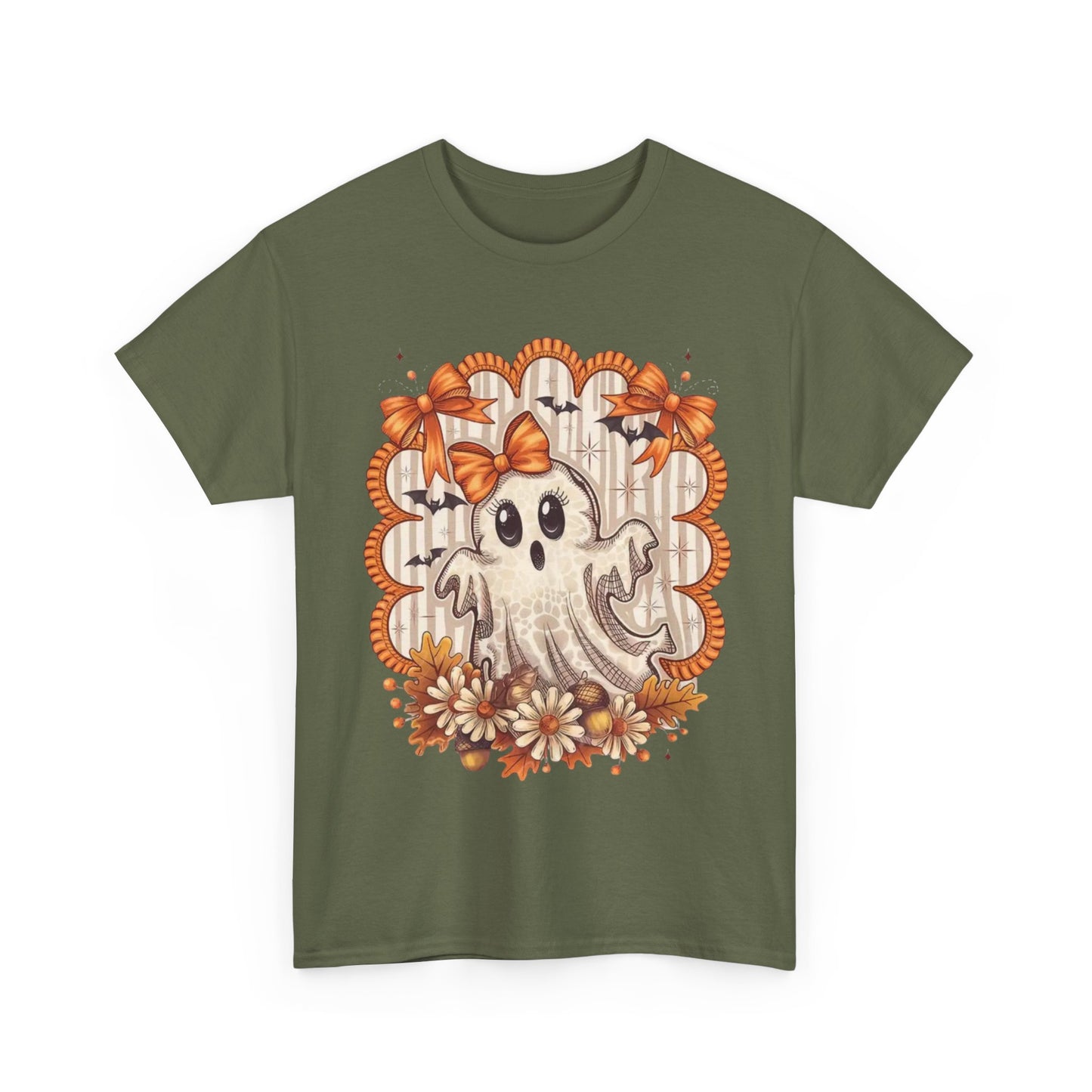 Fall Ghost Unisex Cotton Tee, Halloween Shirt, Autumn Fashion, Cute Ghost Apparel, Gift for Spooky Season